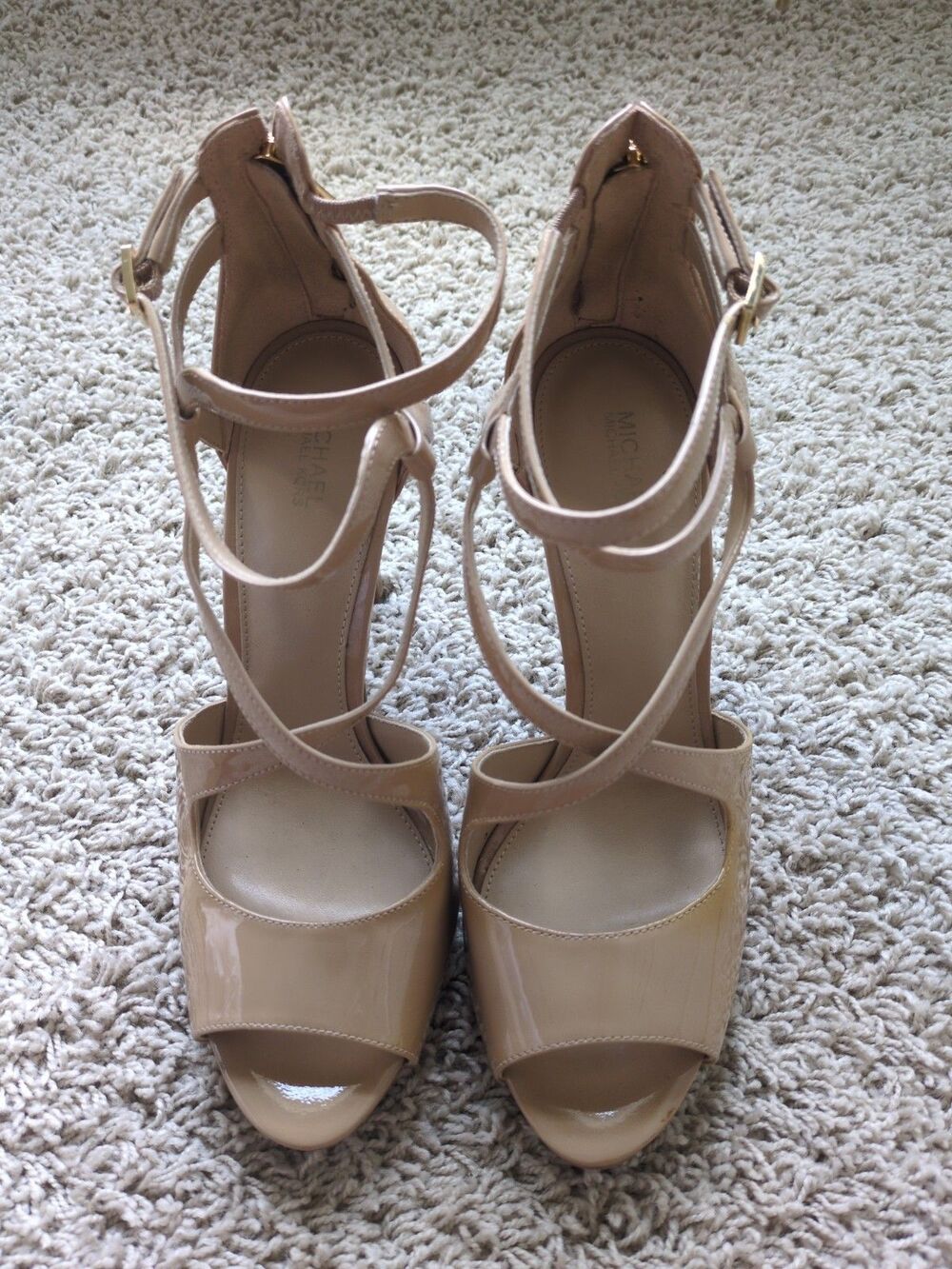 Michael Kors Catia Patent Leather Strappy Open Toe Stiletto Heels Size 9M